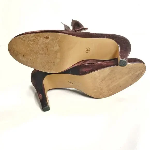 Rebecca Taylor Velvet Mary Jane Heels with Bow Romantic Fall Holiday Party Pumps - Picture 13 of 16